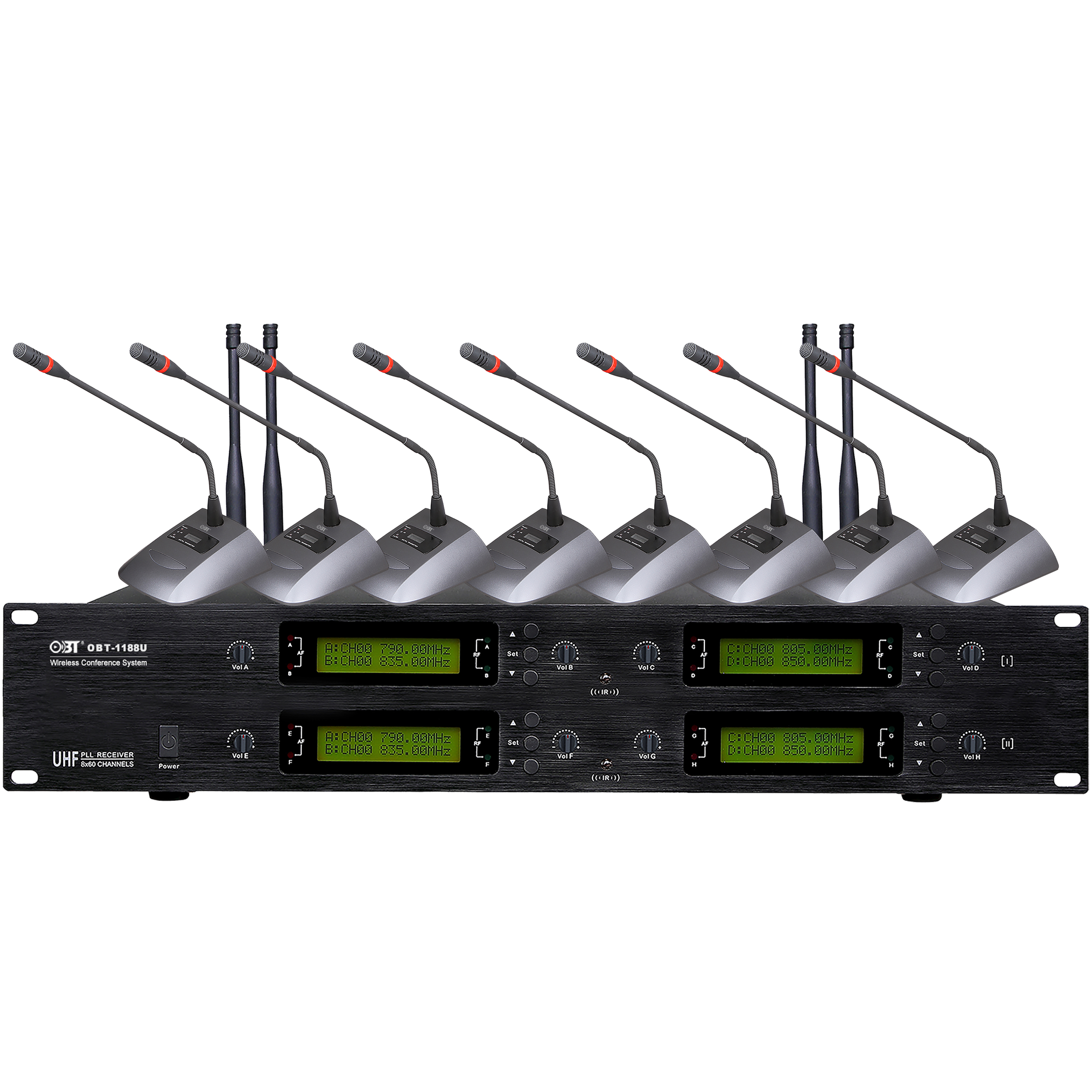 U段無線會議系統(tǒng)一拖八無線話筒套裝 OBT-1188U