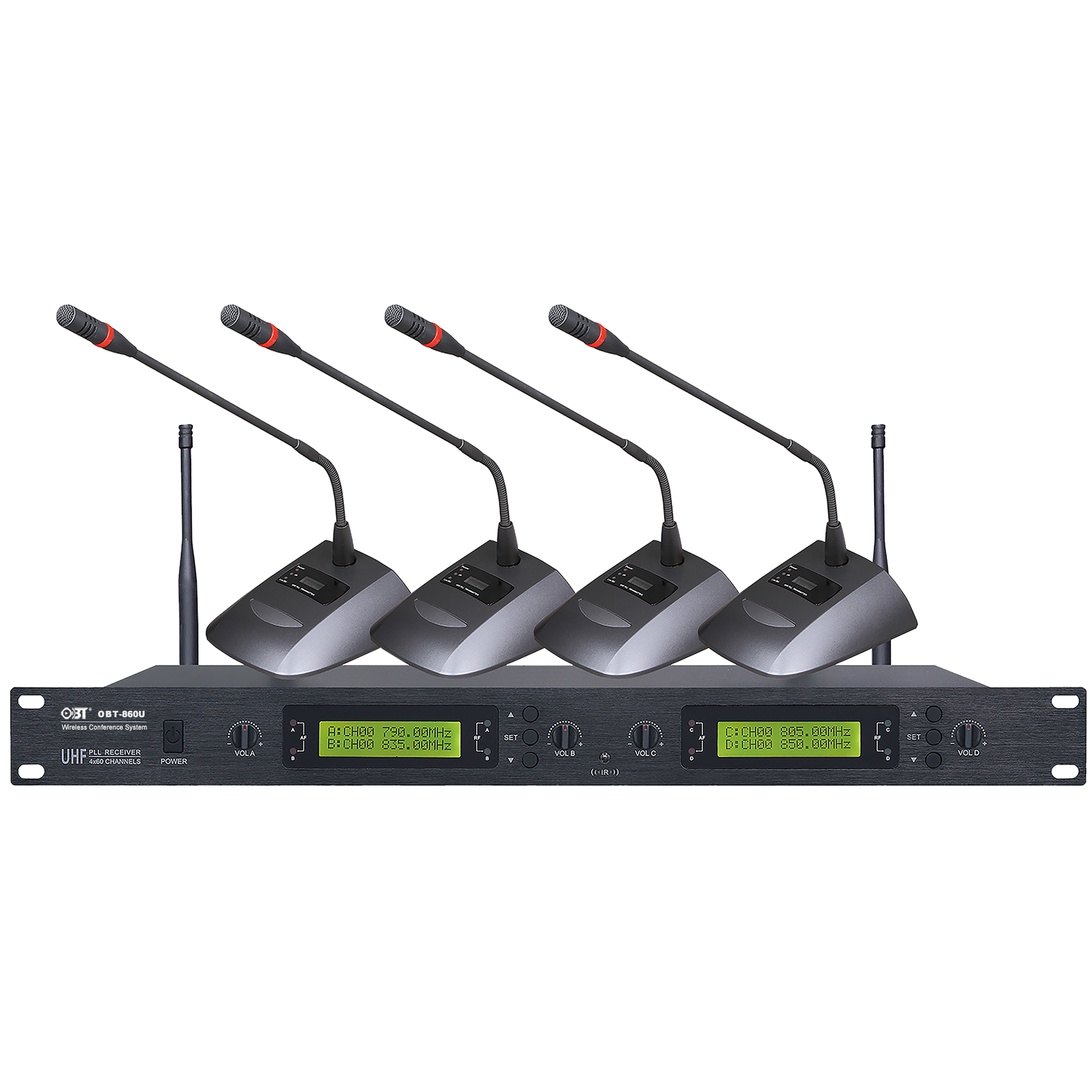 U段無線會議系統(tǒng)一拖四無線話筒套裝 OBT-860U